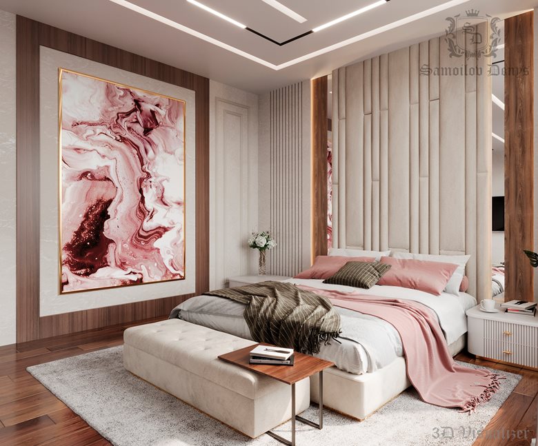Interior design for luxury master bedroom with new classic style in Dubai