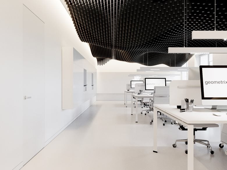 Office with black parametrical ceiling