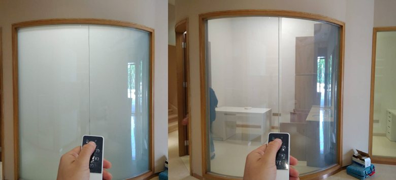 Smart switchable glass for automatic door