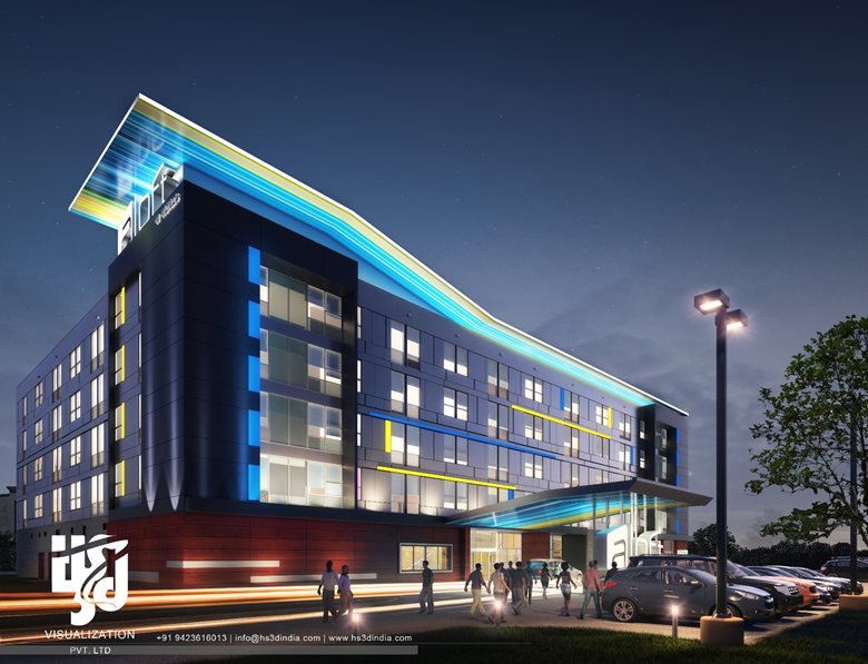 COMMERCIAL EXTERIOR NIGHT RENDERING BY HS 3D INDIA