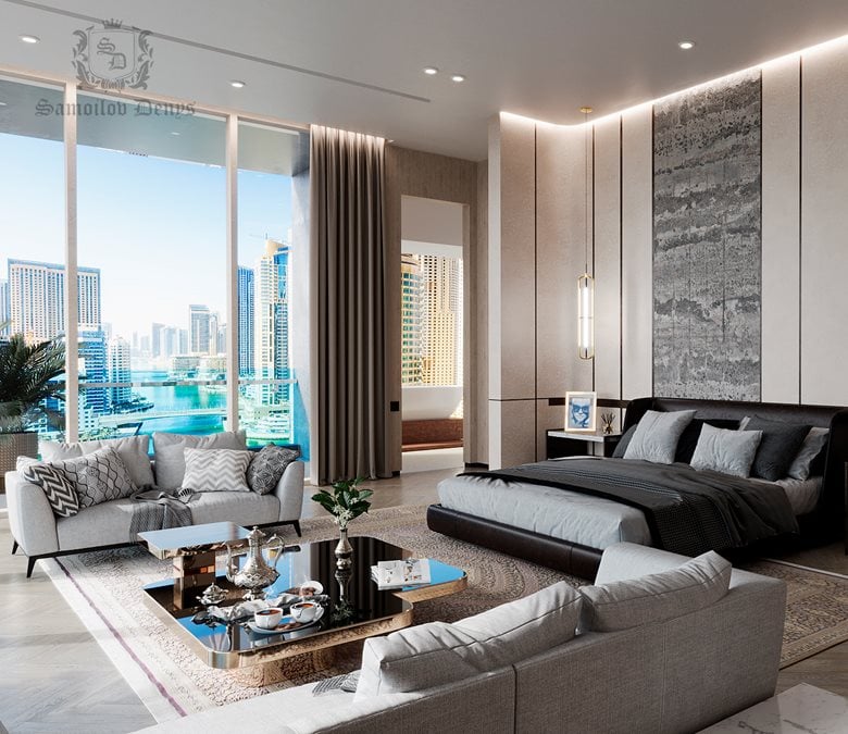 Interior design for luxury master bedroom in Dubai