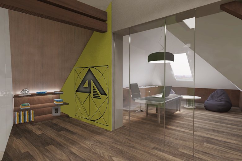 Interior design of an office attic of the Society of Architects