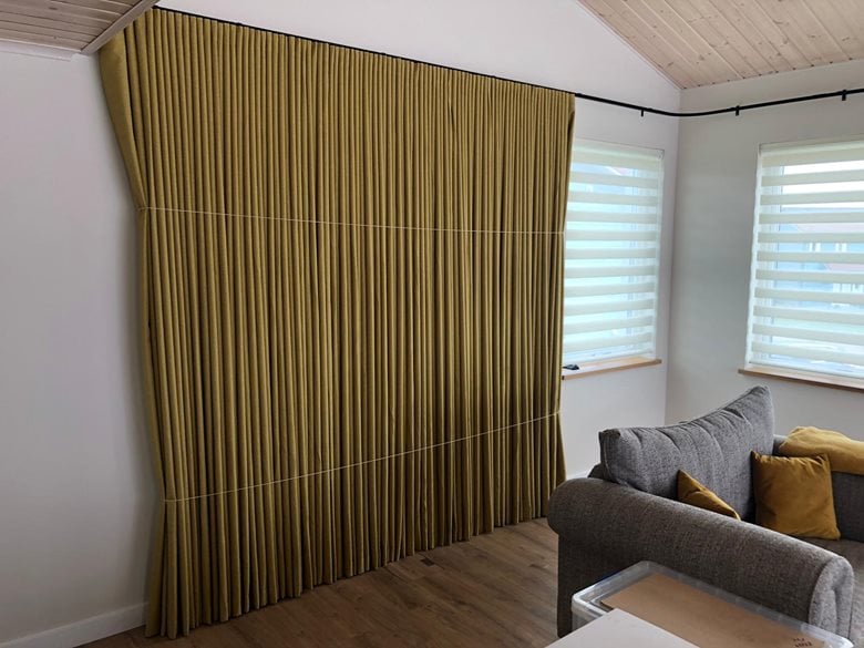 14m Electric Curtain Track with Iris Blackout Wave Curtain