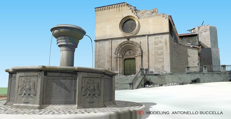 Le chiese e le fontane aquilane (ricostruite in 3D) dopo il terremoto del 6 aprile 2009 . . .