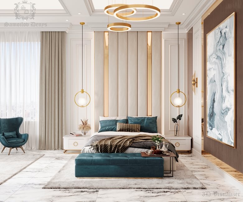 Interior design for luxury master bedroom with new classic style in Dubai