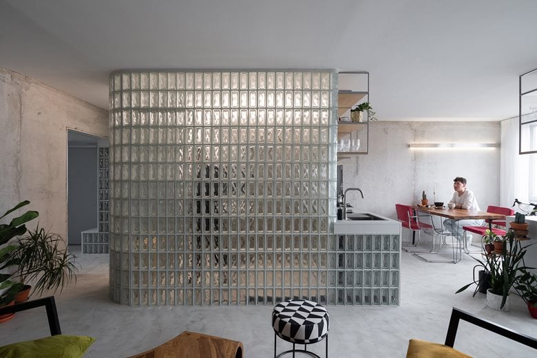 Apartment with glass block walls