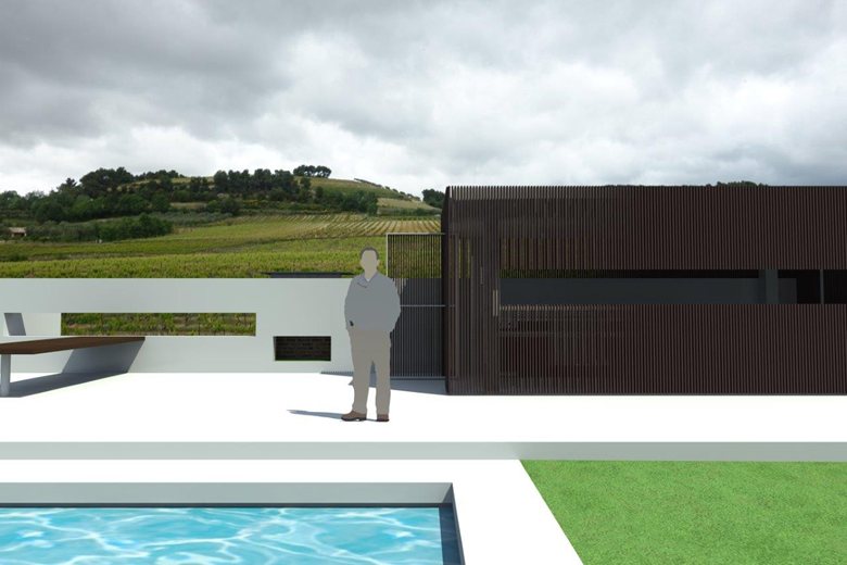 Piscine beton et pool house