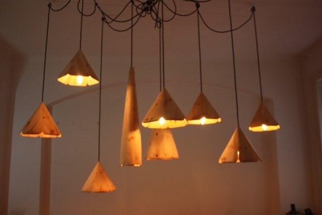 FUNGUS & FUNNEL LAMPS / stone pine wooden lampshades 