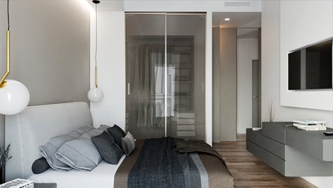Render di una camera da letto moderna in un appartamento a Bari