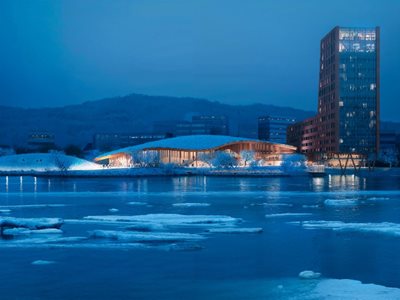 Snøhetta transforms old railway site into river park to reunite Drammen with its river